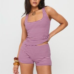 Purple and Pink Striped Tank and Shorts Set